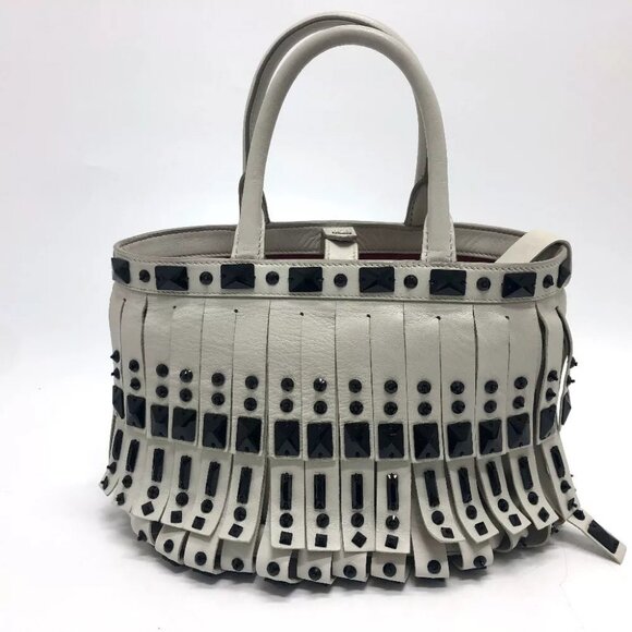 PRADA B2466S fringe Bag Hand Bag Leather White/GoldHardware - Picture 1 of 16